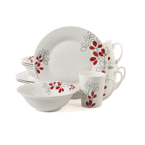 Gibson 9169912  Home Scarlet Leaves 12 Piece Dinnerware Set  White