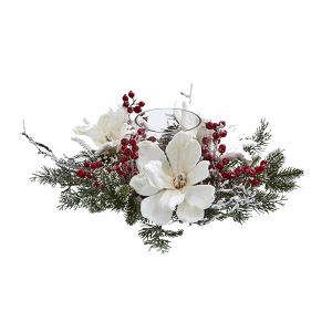 Nearly Natural 4188 Frosted Magnolia And Berry Artificial Arrangement Candelabrum